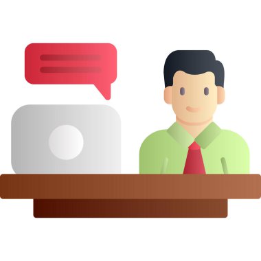 İş adamı dizüstü bilgisayar vektör çizimi ile masada oturuyor