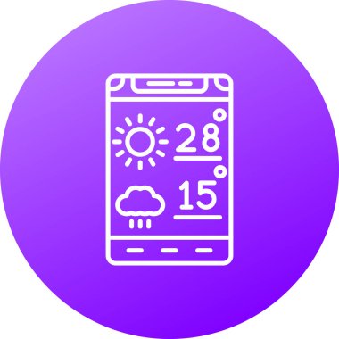 Güneş ikonlu cep telefonu. Düz bir biçimin vektör illüstrasyonu