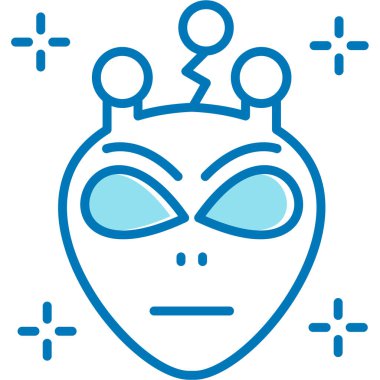 Uzaylı robot ikonu. Taslak stili mavi semboldür. düz dizayn.