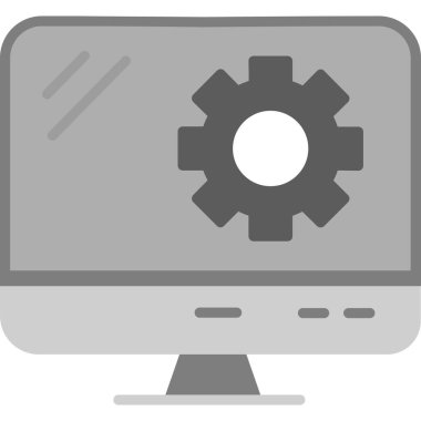 dişli simgesi olan dizüstü bilgisayar, basit vektör illüstrasyonu