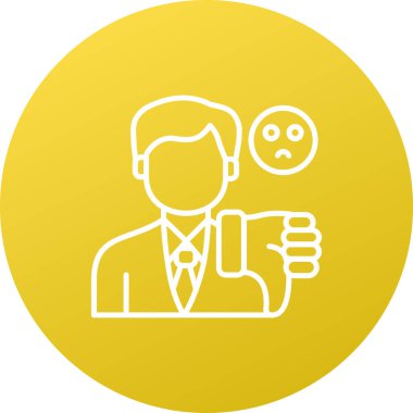 Üzgün adam ikonu. Vektör biçimi iki renkli düz ikonik sembol, sarı ve gri renkler, beyaz arkaplan, daire.