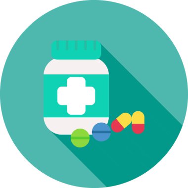 Uzun gölgeli ilaç ikonu. vektör simgesi