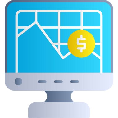 Beyaz arkaplan üzerinde dolar sembolü ve ok simgesi olan bilgisayar, vektör illüstrasyonu