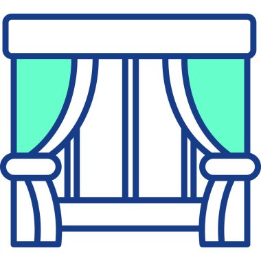 Perde pencere simgesi. beyaz üzerinde izole edilmiş pencere perdesi vektör simgesi rengi