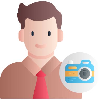 Kamera ikonu olan adam. düz dizayn. vektör illüstrasyonu