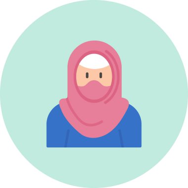 Müslüman kadın avatar simgesi, vektör illüstrasyonu