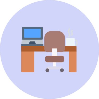 Masa başı ofis iş yeri simgesi düz stil