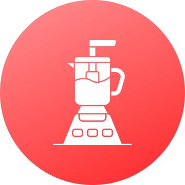 Uzun gölgeli ikonlu beyaz çaydanlık. Çaydanlık ikonu. Kırmızı daire düğmesi. Vektör