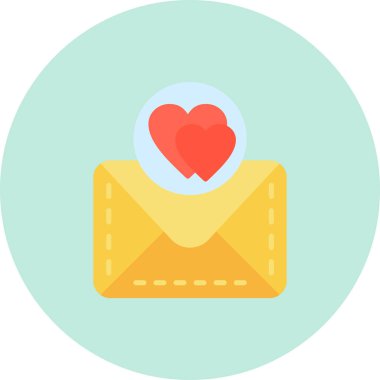 Kalp simgesi olan zarf, düz tasarım