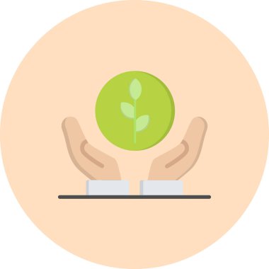 Yeşil bir bitkiyi tutan el, vektör çizimi