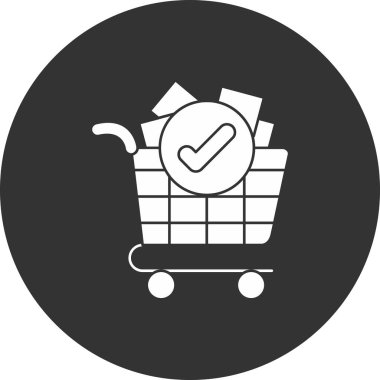 Üzerinde işaret simgesi olan alışveriş arabası. vektör