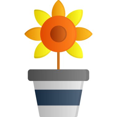 Çizgi film tenceresinin vektör çizimi ve beyaz çiçekli bir ayçiçeği