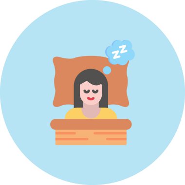 Uyuyan yatak vektörü çizimi. Uyuyan kadın. Uyku yastığı. Uyuyan insan konsepti. yastık. Uyuyan kadın. düz çizgi film çizimi.