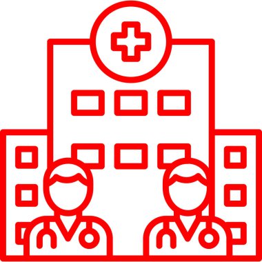 Tıp merkezi ikonu. vektör biçimi düz ikonik semboller, kırmızı renk, beyaz arkaplan.