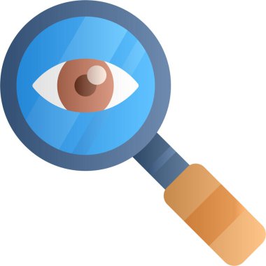 Dedektif büyüteç, göz simgesi, çizgi film tarzı.