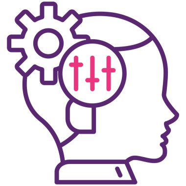 İnsan kafası ve dişli simgesi, vektör illüstrasyonu