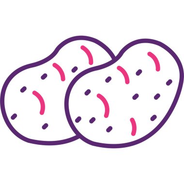 Patates vektör simgesi. biçim düz sembol, mor renk, yuvarlak açılar, beyaz arkaplan