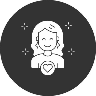 Kalp ikonuna sahip kadın avatar, çizgi tasarımı