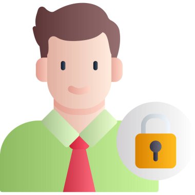 Kilit simgesi olan iş adamı, çizgi film tarzı