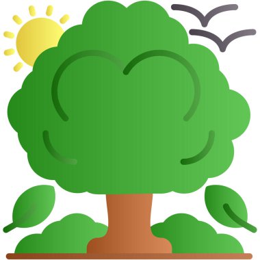 Yeşil yapraklı bir ağaç gövdesinin karikatür çizimi..