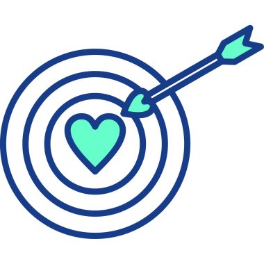 Aşk simgesi olan bir hedef. Web için dart vektör simgelerinin özet çizimi.