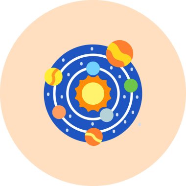 Güneş sistemi ikonu, vektör illüstrasyonu, düz tasarım