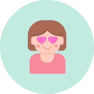 Düz dizaynlı, gülen yüzlü, kalbi olan bir kadın sembolü.