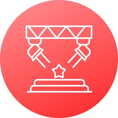 Ortaçağ kılıç simgesini aşan beyaz çizgi uzun gölgeyle izole edilmiş. Ortaçağ savaş silahı. Kırmızı daire düğmesi. vektör