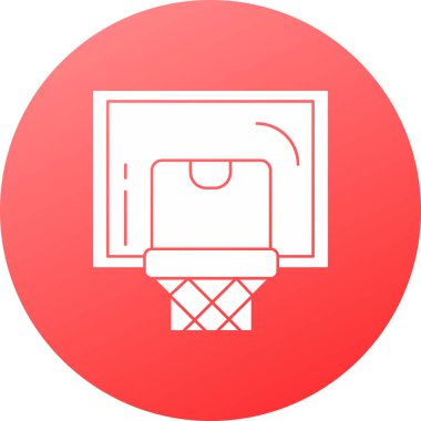 Beyaz arka planda izole edilmiş beyaz çizgi basketbol topu ikonu. Spor. Kırmızı daire düğmesi. vektör illüstrasyonu