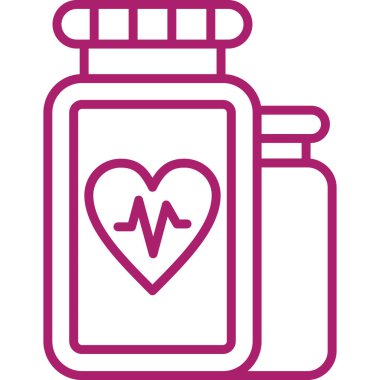 Çapraz kalp ikonlu ilaç şişesi.