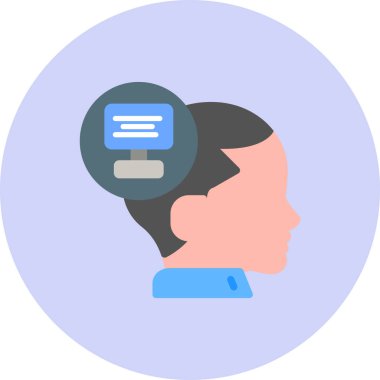 Laptop ikonlu insan kafası. dizüstü bilgisayar vektör simgeleriyle insan kafasının düz çizimi