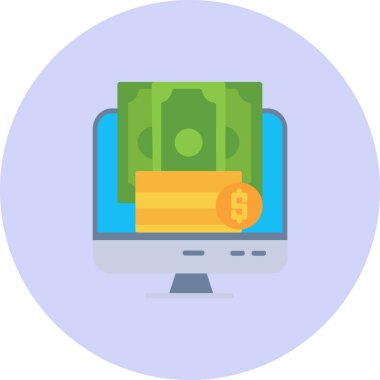 Dolar işareti simgesi olan bilgisayar, vektör illüstrasyonu