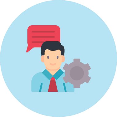 Dişliler ve konuşma balonu vektör çizimi tasarımı ile iş adamı