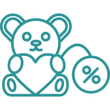 Kalp ikonlu oyuncak ayı, çizgi tarzı.