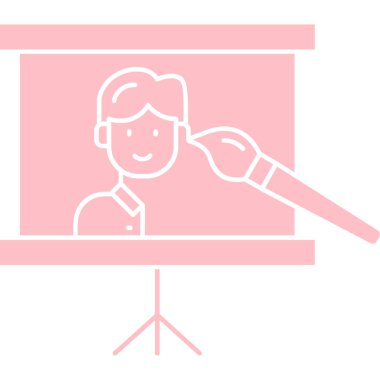 Elinde mikrofon tutan takım elbiseli bir adamın vektör çizimi