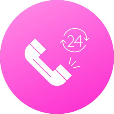 Beyaz telefon 24 saat destek ikonu beyaz arkaplanda izole edildi. Tüm gün müşteri destek servisi. Tam zamanlı çağrı servisi. pembe daire