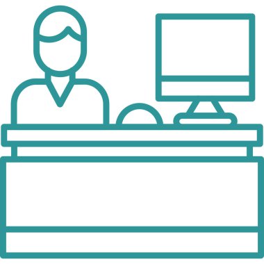 Ofis simgesi, vektör illüstrasyonlu bilgisayar masaüstü