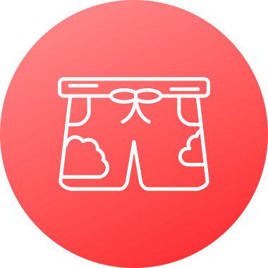 Beyaz çizgi etek ikonu uzun gölge arkaplanda izole edilmiş. Kırmızı daire düğmesi. vektör illüstrasyonu