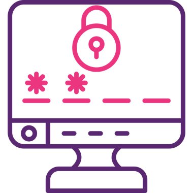 Asma kilit vektör illüstrasyonlu bilgisayar monitörü