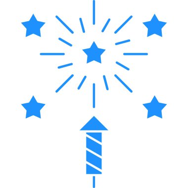 Havai fişek vektör ikonu. biçim düz ikonik semboldür, yuvarlak mavi renk, beyaz arkaplan.