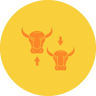 Boğa vektör ikonu. biçim düz sembol, beyaz renk, yuvarlak açılar, sarı arkaplan