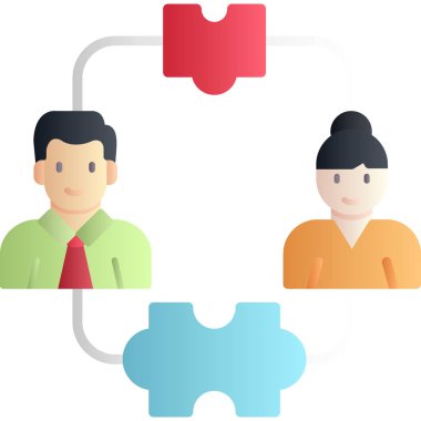 Takım çalışması konsepti. İki iş adamı ve iş adamı. Düz biçimdeki vektör illüstrasyonu.