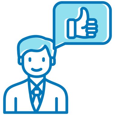 Baş parmağı havada ve konuşma balonu vektör illüstrasyon tasarımına sahip iş adamı