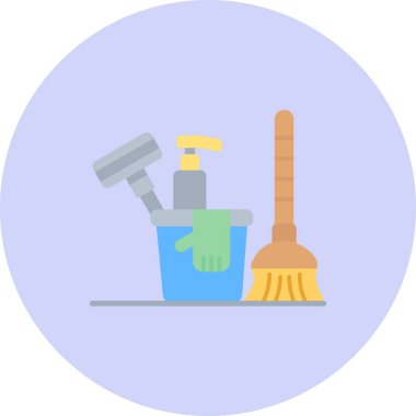 Süpürge ve kova vektör düz tasarım