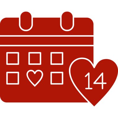 Kırmızı kalpli takvim simgesi, vektör illüstrasyonu