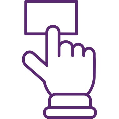 El işaret simgesi. Vektör çizimi. yuvarlak açılı düz ikonik sembol, mor renk.