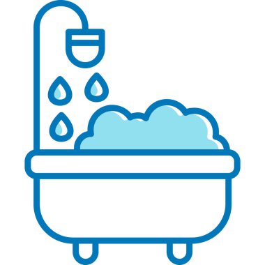 Duş banyosu ikonu. biçim düz çizgi simgesi, mavi renk, beyaz arkaplan.