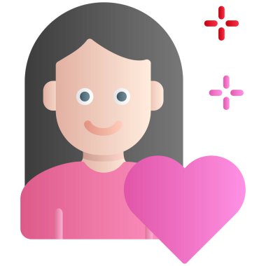 Kalp ikonu vektör çizimi tasarımı olan kadın avatarı