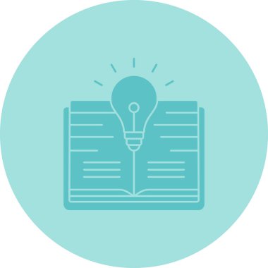 Kitap ve kalem simgesine sahip ampul, düz tasarım biçimi