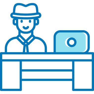 şapka ve dizüstü bilgisayar vektör illüstrasyonlu Avatar çocuk